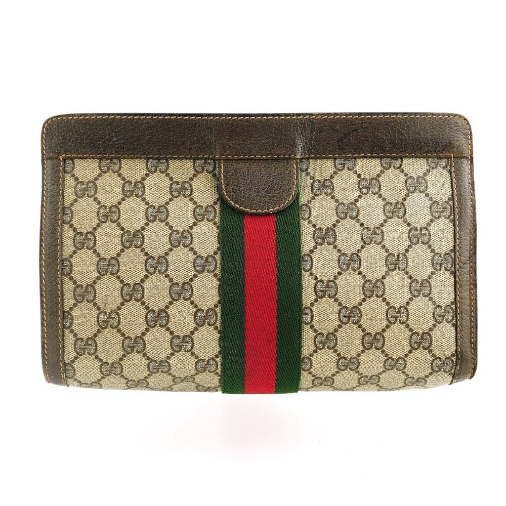 Vintage GUCCI Supreme Web GG Monogram Canvas Leather Travel Toiletry Bag